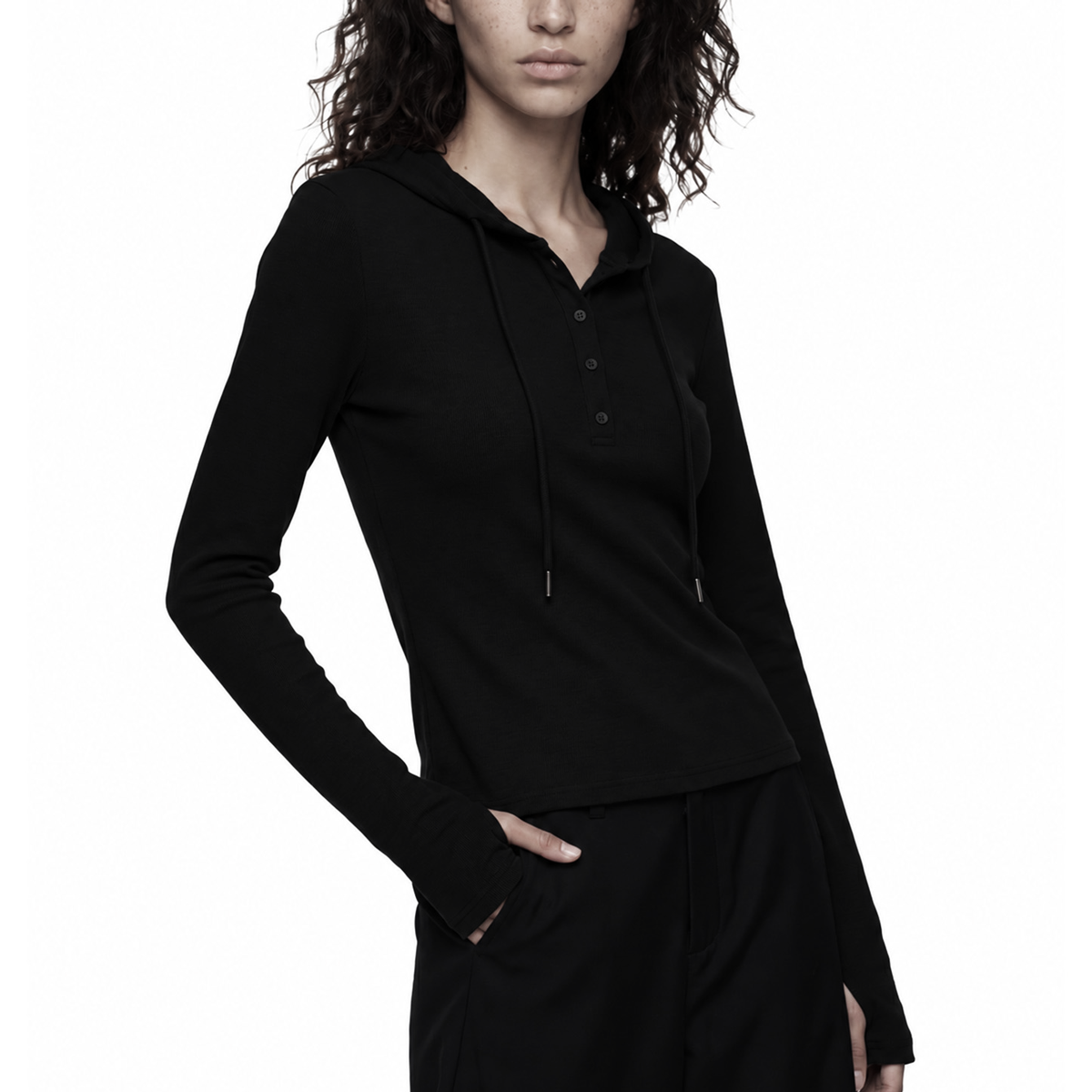 刺さる Sasaru - Half-Button Hoodie Top